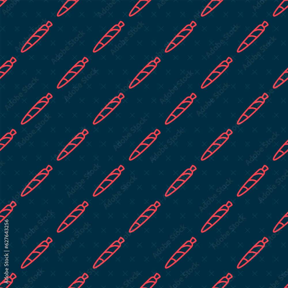 Poster red line marijuana joint, spliff icon isolated seamless pattern on black background. cigarette with 