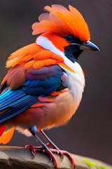 A colorful bird with a yellow head and red feathers. AI Generated