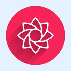 White line Flower icon isolated with long shadow background. Sweet natural food. Red circle button. Vector