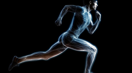 Our biological nerfin system in sports. A model of an athlete running or exercising, conveying a sense of fitness and health: Action and sport
