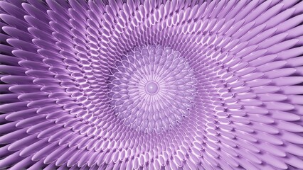 El centro de un huracán geométrico en mitad del corazón de una flor de colores lila y malva, formando una espiral de energía vital - obrazy, fototapety, plakaty