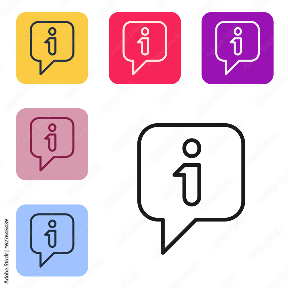 Poster black line information icon isolated on white background. set icons in color square buttons. vector