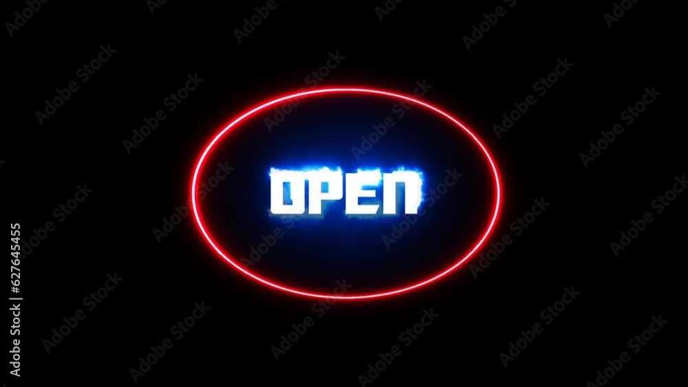 Poster neon open sign animation on black background. open sign seamless looping.can be used to create a var