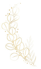 Obraz na płótnie Canvas Bouquet made with golden eucalyptus leaves, isolated wedding illustration
