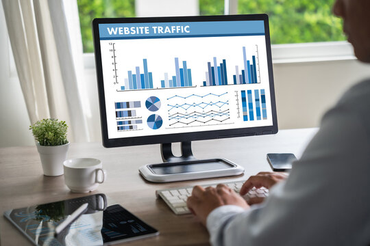 Business people are discussing digital marketing, marketing analysis reports, graphs, and SEO chart information to optimize content marketing. Content research keyword