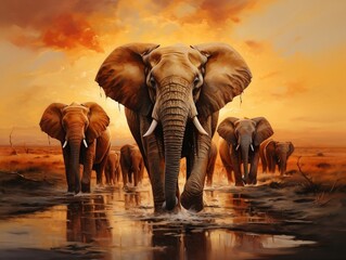 Fototapeta na wymiar illustration paintings elephants unique wall paintings generative ai