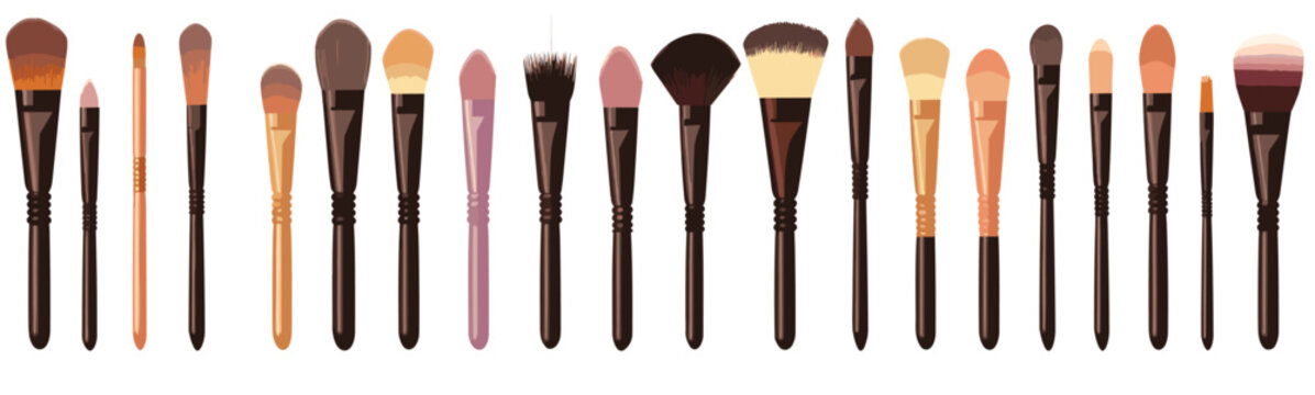 make up brush kit vector simple 3d smooth cut and isolated illustration