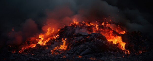 Burning coal creates glowing fire, detailed energy panorama. Generative Ai.