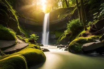 Foto op Plexiglas waterfall in the forest © Denys