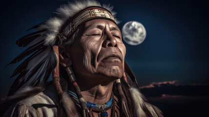 Shaman in Deep Meditation with Closed Eyes