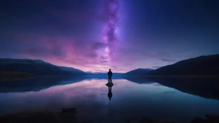 Photo sur Plexiglas Aurores boréales Enchanting Purple Night Sky with Aurora Borealis