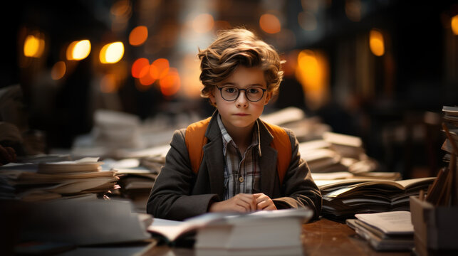 A Little Smart Boy Reads Books created with generative AI technology