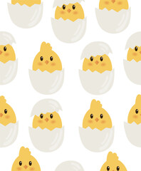 Pattern of cute chickens on white background.