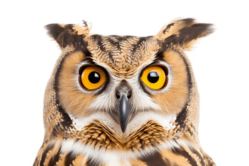 Owl Face Shot Isolated on Transparent Background. Generative AI