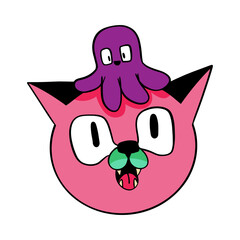 Illustration of a cat with an octopus. Vector illustration for your work Logo, t-shirt, stickers and etc.