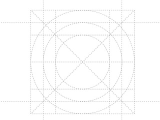 Mock-up of the logo grid for graphic design. Logo grid with rectangle and circle inside. Illustration of the grid for the sketches of the emblem. Grid template.