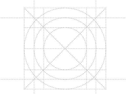 Mock-up of the logo grid for graphic design. Logo grid with rectangle and circle inside. Illustration of the grid for the sketches of the emblem. Grid template.