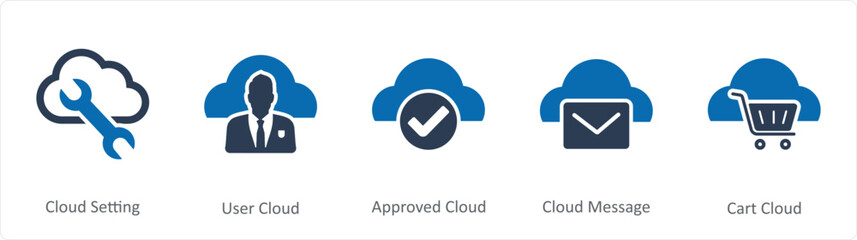 A set of 5 Internet icons as cloud setting, user cloud, approved cloud 