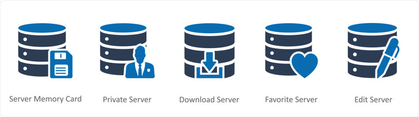 A set of 5 Internet icons as finance server, server maintenance, global business