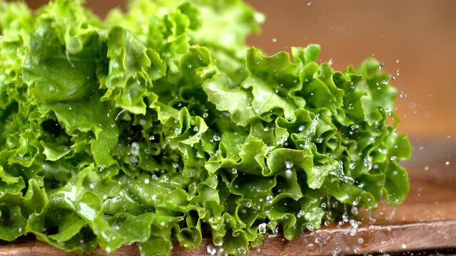 Burger with lettuce and tomato in slow motion