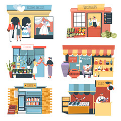 Fototapeta premium Shops and stall, street kiosks and stores vector