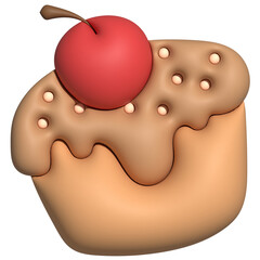 Muffin cake with cherry 3d
