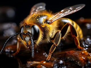 Close-up highly detailed MACRO shot of the bee generative ai