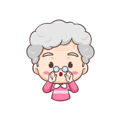 Cute Grand mother Shouting out or calling cartoon character. People expression concept design. Isolated background. Vector art illustration.