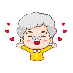 Cute happy grand mother with love around cartoon character. People expression concept design. Isolated background. Vector art illustration.