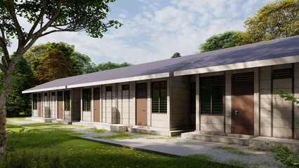 3D Rendering Illustrations of Concrete Panel House in the Woods-House Exterior