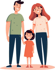 Happy family. Father, mother, son and daughter. Parents guard their children's hands. Vector illustration in flat style