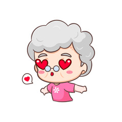 Cute Grand mother show love and kiss pose cartoon character. People expression concept design. Isolated background. Vector art illustration.