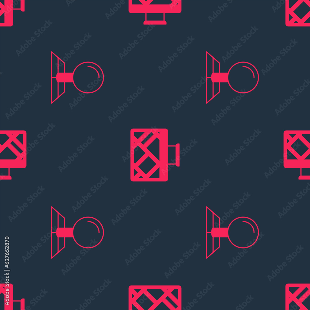 Poster set folded map with location marker and monitor on seamless pattern. vector