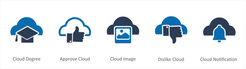 A set of 5 Internet icons as cloud degree, approve cloud, cloud image