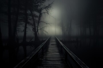 Smoke and mist in the darkness background, Defocused and abstract Halloween backdrop. Generative AI