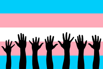 LGBTQI, trans and intersex rights concept. Human hands over Transgender pride flag on background