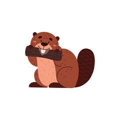Cute funny beaver gnawing piece of wood flat style, vector illustration © Kudryavtsev