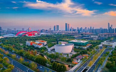 Naklejka na ściany i meble The Urban Environment of Nanjing Olympic Sports Center and Jiangsu Grand Theater in China