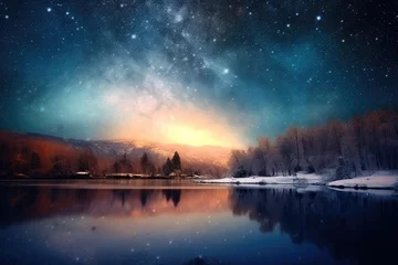 Deurstickers Reflectie Dark Matter Skies Reflecting on a Frozen Lake