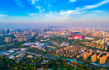 Fototapeta na wymiar The Urban Environment of Nanjing Olympic Sports Center and Jiangsu Grand Theater in China