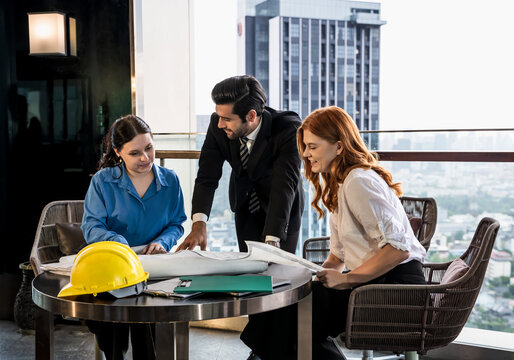 Enginner man and engineer women working together in office