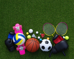 sport equipment on green grass