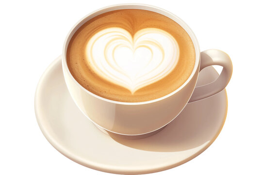 A cup of creamy cappuccino with a heart design. isolated object, transparent background
