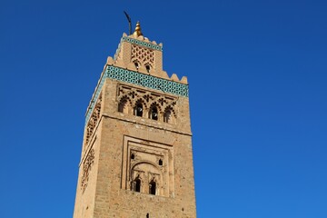 Fototapeta na wymiar Marrakesh city landmark in Morocco. Koutoubia Mosque minaret tower.