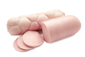 Different pork Boiled sausage isolated on white background