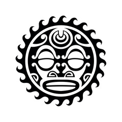 Traditional Maori round tattoo design. Editable vector illustration. Ethnic circle ornament. African mask. Black and white