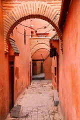 Street in medina (Old Town) of Marrakech, Morocco.