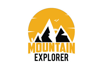 Mountain logo vector. summer hiking t-shirt print design.