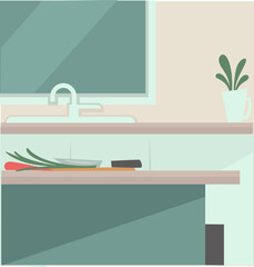 Modern kitchen interior design with table and sink