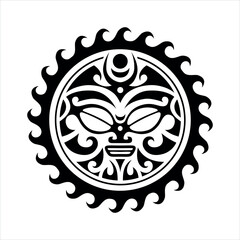 Traditional Maori round tattoo design. Editable vector illustration. Ethnic circle ornament. African mask. Black and white
